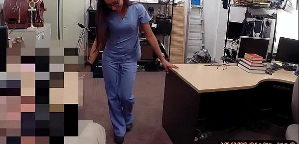  Nurse with glasses gets her pussy fucked by pawn keeper
